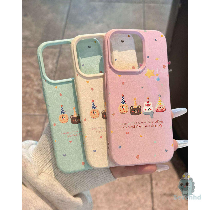 ปลอกสําหรับiphone 11 16 15 14 13 12 Pro Max XR X XS 8 7 6 6s Plusน่ารักสุขสันต์วันเกิดปาร์ตี้การ์ตูนกรณีหนังMatteลิ้นจี่แบบHigh-end Ultra Thin Soft Touchเคสโทรศัพท์