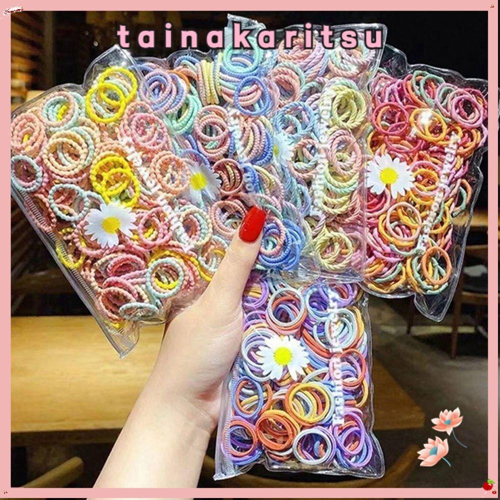 Tainakaritsu 100 ชิ้น/ถุงเด็กผูกผมยางรัดผมน่ารัก Scrunchies สีสันผู้ถือผมหางม้า
