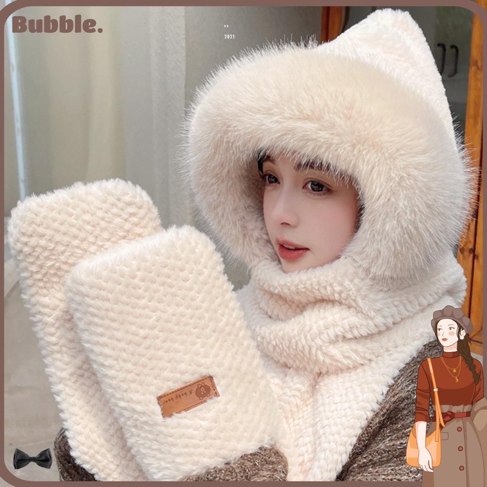 ฟอง หมวกผ้าพันคอถุงมือชุด,ฤดูหนาวที่อบอุ่นน่ารักหมีหูผู้หญิง หมวกไหมพรม หมวก,ร้อนขายหนาตุ๊กตาแบบบูรณาการหมวกผ้าพันคอกลางแจ