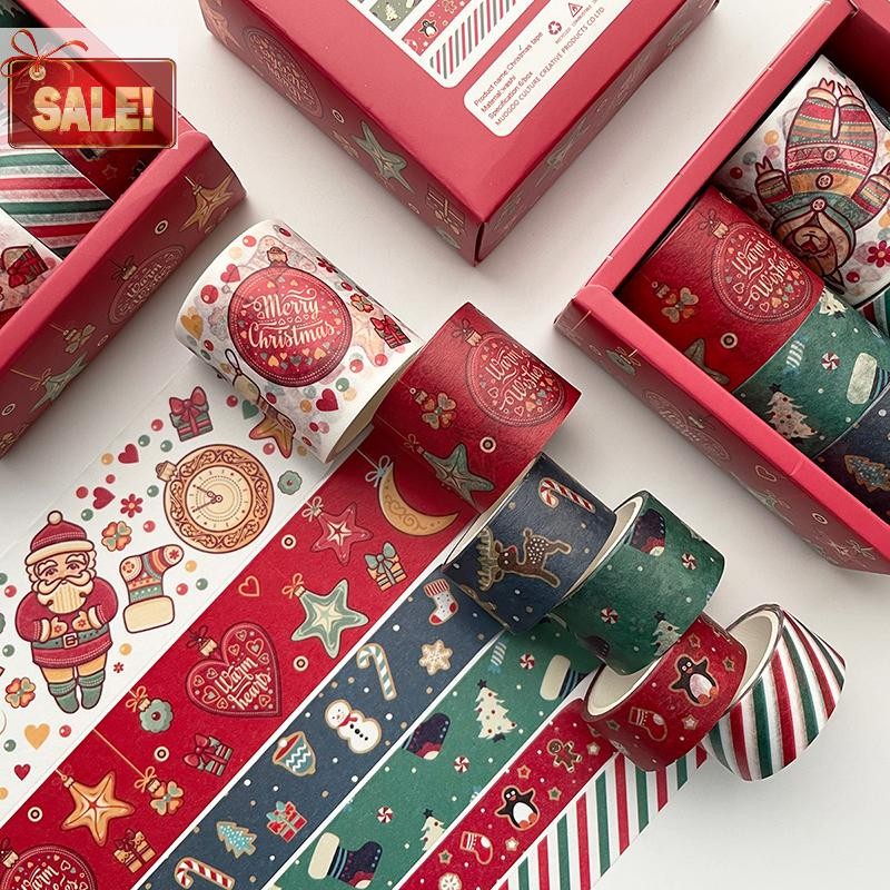 Bl 6 ชิ้นคริสต์มาสเทปห่อท่อเทปสําหรับคริสต์มาสสมุดภาพ DIY Craft ของขวัญ, Planners, ห่อของขวัญ A