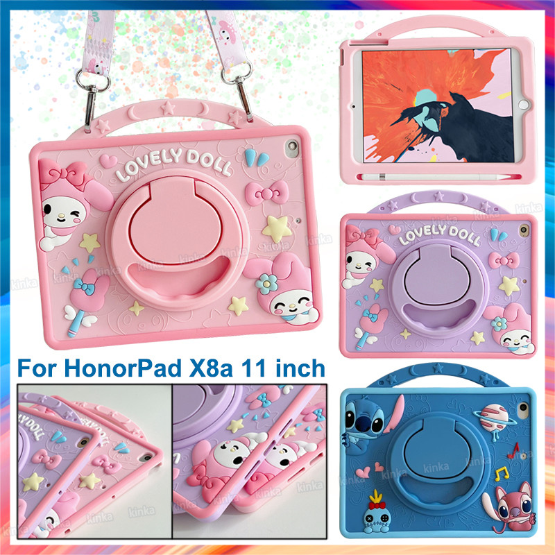 สําหรับ Huawei HonorPad X8a MatePad SE 10.4 T10 T10S 11 Air 11.5 Honor Pad 6 7 9 X6 X8 V6 V7 11.5 360 องศาหมุนได้ขาตั้งเด็กปลอดภัยน่ารักการ์ตูนStitchนักบินอวกาศกันกระแทกปลอก