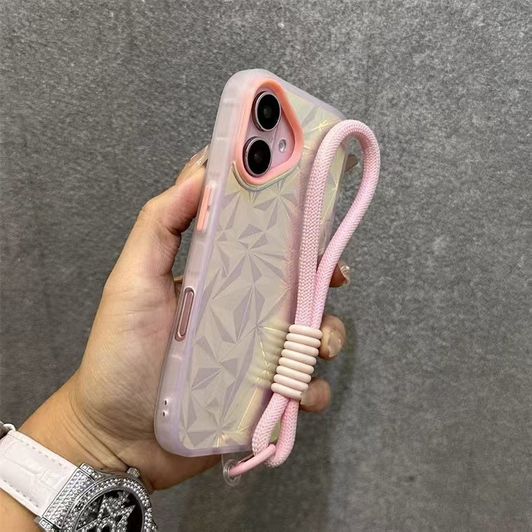 รูปแบบเพชรสีพรีเมี่ยมพร้อมสร้อยข้อมือเคสโทรศัพท์สําหรับ ไอโฟน 16 15 14 13 12 11 มือโปร สูงสุด 15 บวก ปลอกกันกระแทกเลนส์กล้องป้องกันอะคริลิฮาร์ดปกหลัง ไอโฟน