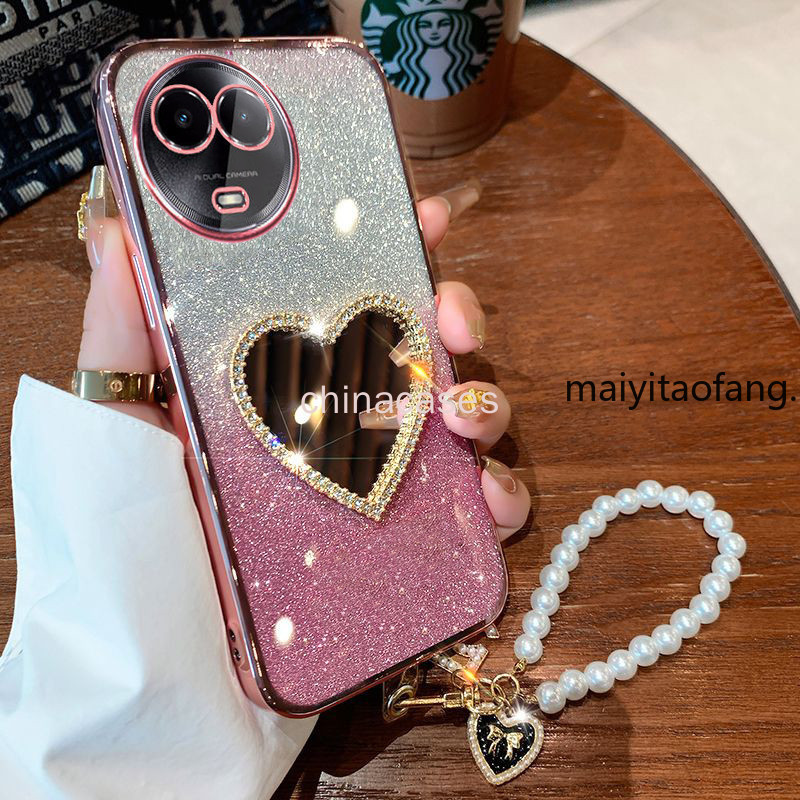 Realme 11 4G 5G 11X 5G 11 Pro 10 12X Plus C65 C67 เคสโทรศัพท์โปร่งใส Love กระจกสร้อยข้อมือซิลิโคนอ่อนนุ่มกันกระแทก Glitter ฝาครอบ RFVTGBT ราคา ถูกที่สุด ดีลบีเคเค