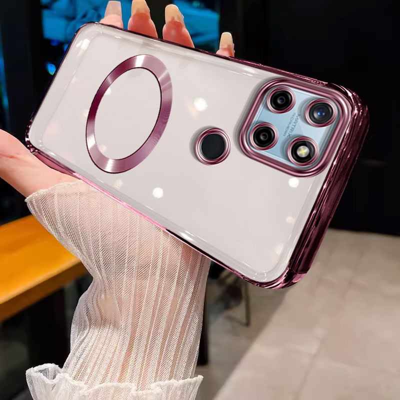 ปลอก REALME C21Y REALME C25Y REALME C21 เคสโทรศัพท์ Soft gold edge กันชนโปร่งใสพร้อมแหวนดูดแม่เหล็กโช้คอัพ