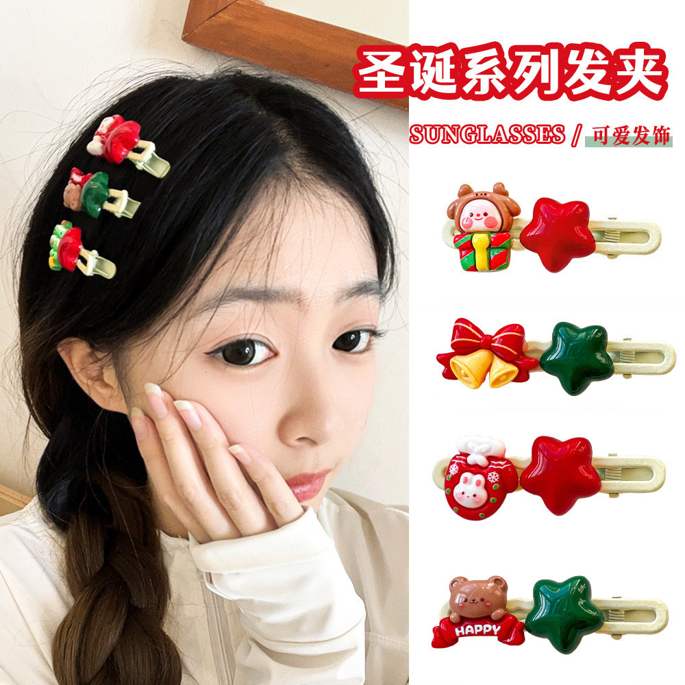 กิ๊บติดผมคริสต์มาส ต้นคริสต์มาส Snowman Hairpin สาวน่ารัก Bangs คลิปด้านข้างคริสต์มาสอเนกประสงค์ Hairpin เครื่องประดับผม