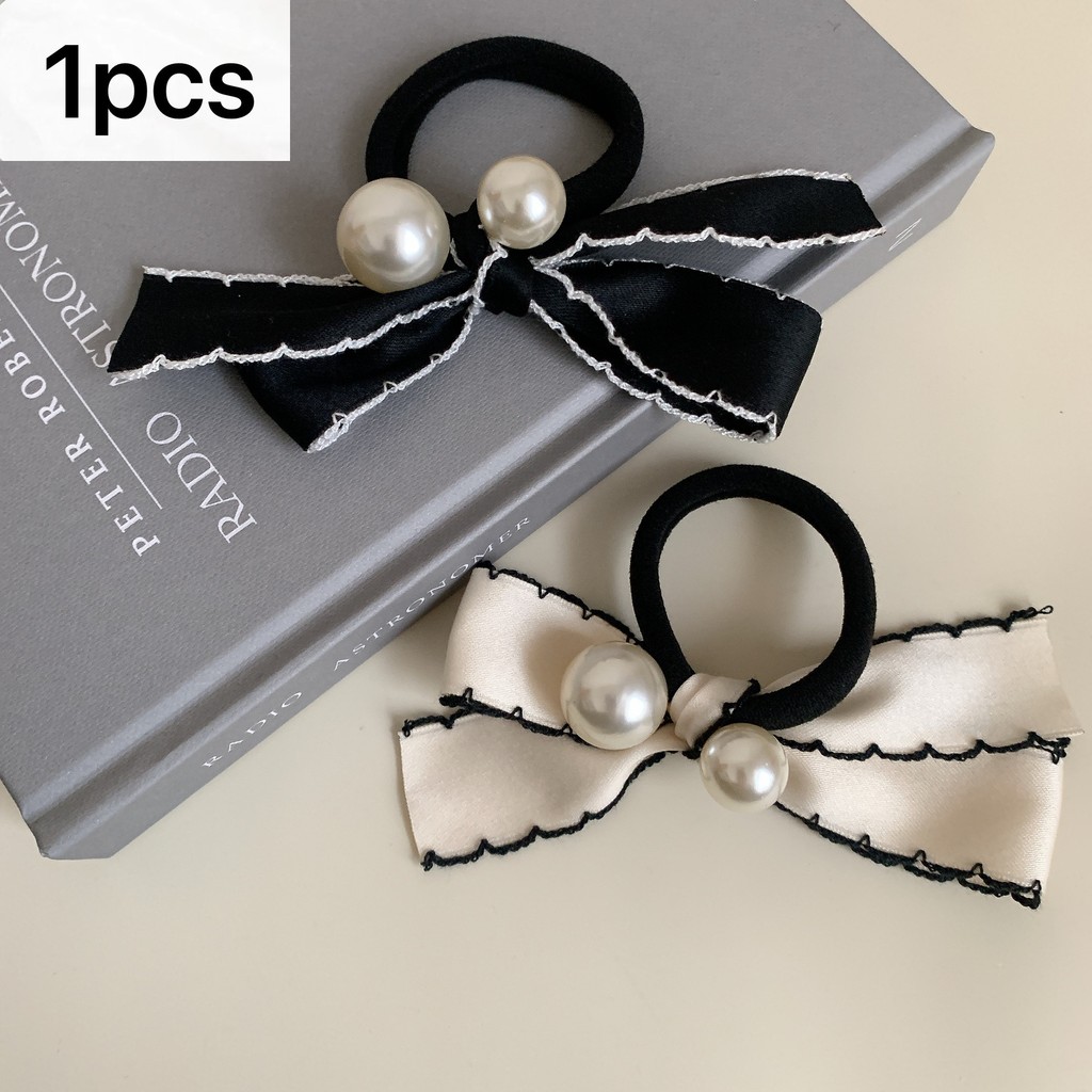 เวอร์ชั่นเกาหลีมุกโบว์เชือกผมหวานยืดหยุ่นสูงไม่เจ็บผมผมหางม้าเชือกผม