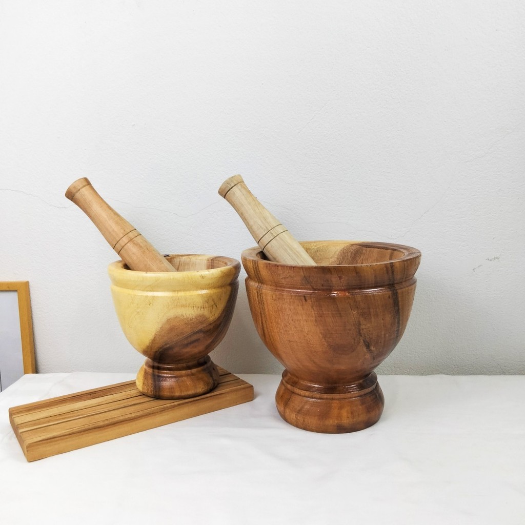 ครก ครกส้มตำไม้ ครกส้มตำเล็ก ครกไม้  รุ่น ธรรมชาติ ครกไม้ส้มตำ ครกส้มตำใหญ่ แถมฟรี สากไม้ 7 นิ้ว 9 น