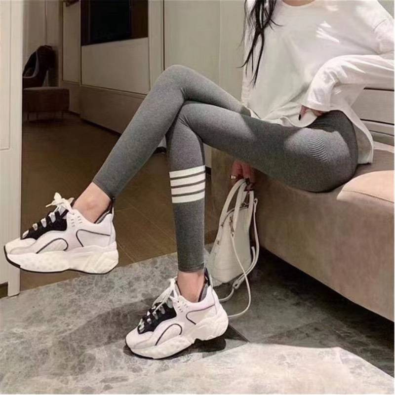 กางเกงโยคะ เลกกิ้งแฟชั่น แต่งแถบ สีพื้น กางเกงออกกำลังกาย ฟรีไซส์ สาวอวบ K908