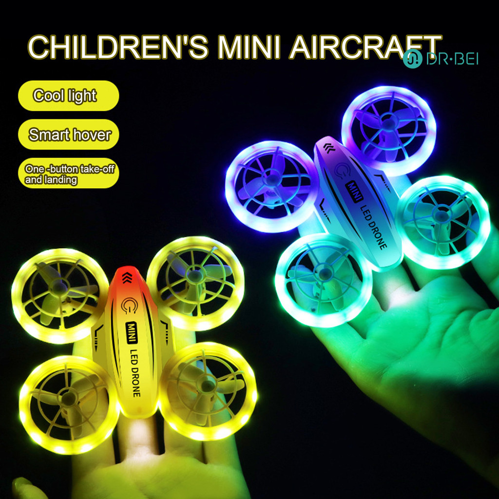 Dr.bei Kids Mini Drone รีโมทคอนโทรล LED สีสันสดใส Quadcopter 360° พลิกเด็กกันกระแทกเต็มใบพัดป้องกัน อาร์ซี โดรน ง่ายสําหรับบินโดรนบินของเล่นเด็กของขวัญ