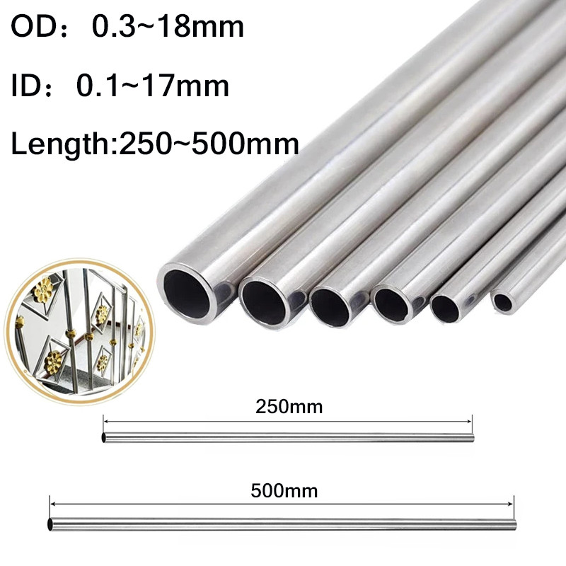 10pcs~1pcs 304 Stainless Steel Round Capillary Seamless Straight Tube 4x2mm 8x6mm 14x12mm 10x8mm 16x14mm18x16mm 250mm/500mm Long