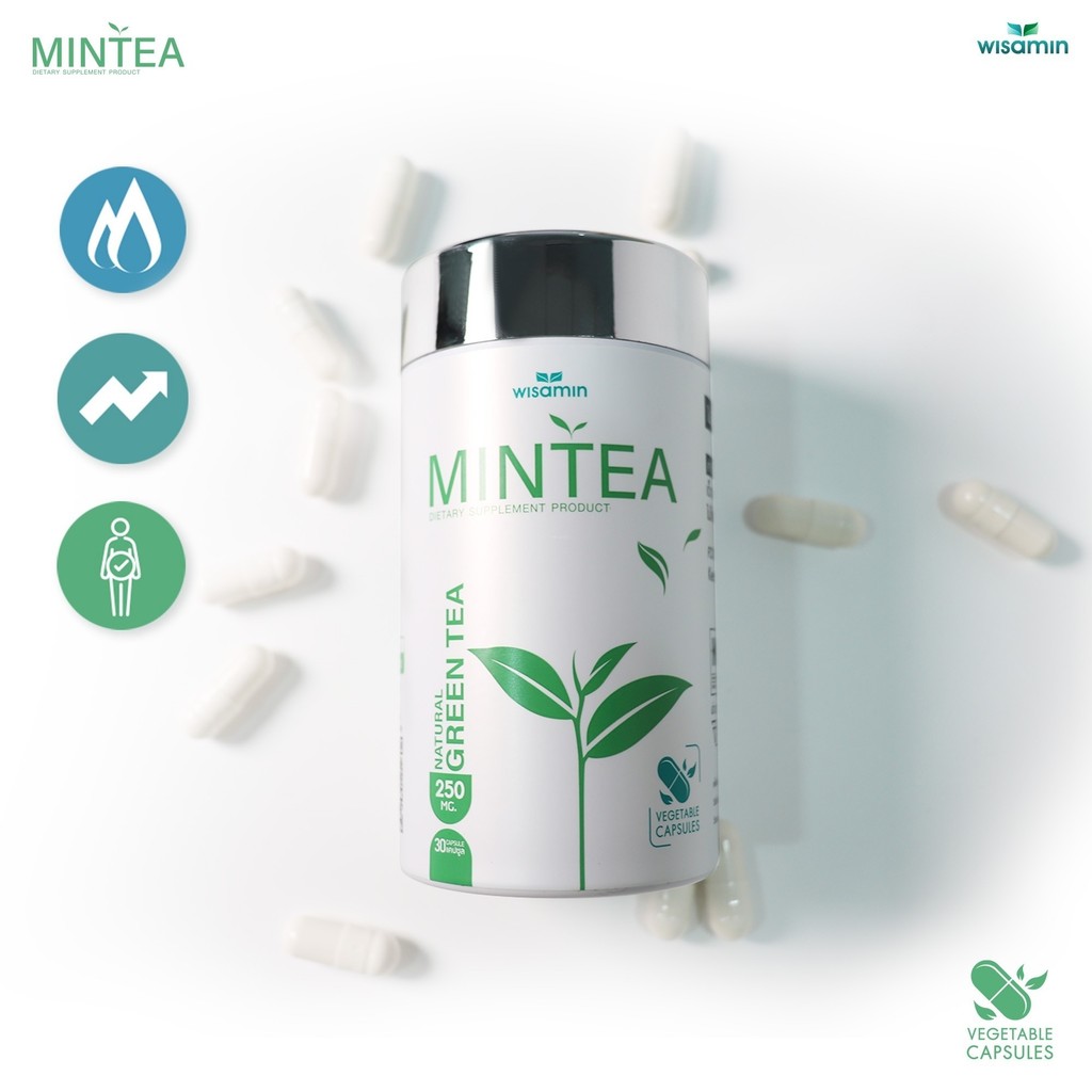 MINTEA ผลิตภัณฑ์เสริมอาหาร มินที สารสกัดจากชาเขียวธรรมชาติ 327 mg./แคปซูล (ตราวิษามิน) จำนวน 1 กระปุก 30 แคปซูล