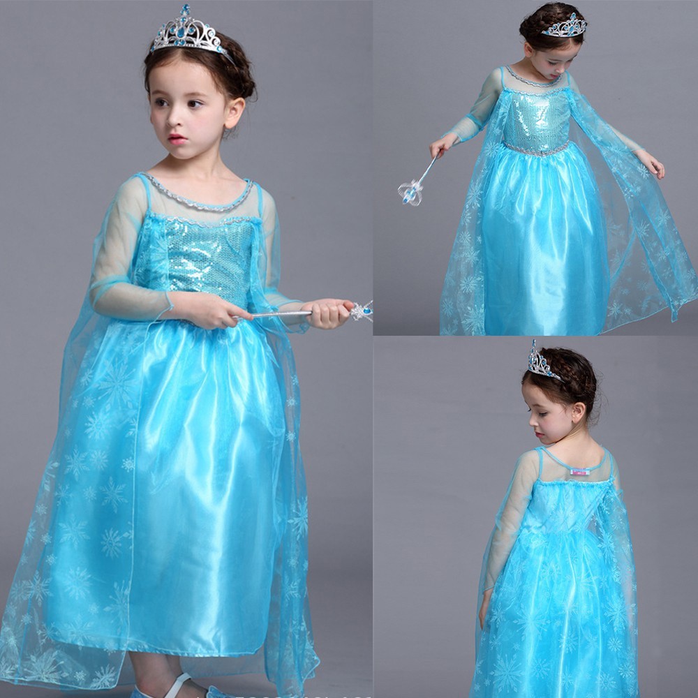 Blessu Frozem Elas เครื่องแต่งกายสําหรับเด็กผู้หญิงวันเกิดเครื่องแต่งกายสําหรับเด็กทารก 3-6-10 ปี