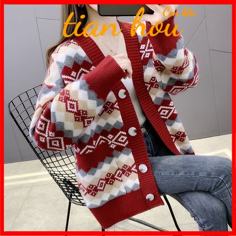 เสื้อคาร์ดิแกนผู้หญิงลดอายุเสื้อโค้ทผู้หญิงสไตล์ชิวๆรุ่นใหม่ฤดูใบไม้ร่วง jacquard หลวมใหม่สไตล์เกาหลีเสื้อกันหนาวสไตล์ตะวันตก ygql