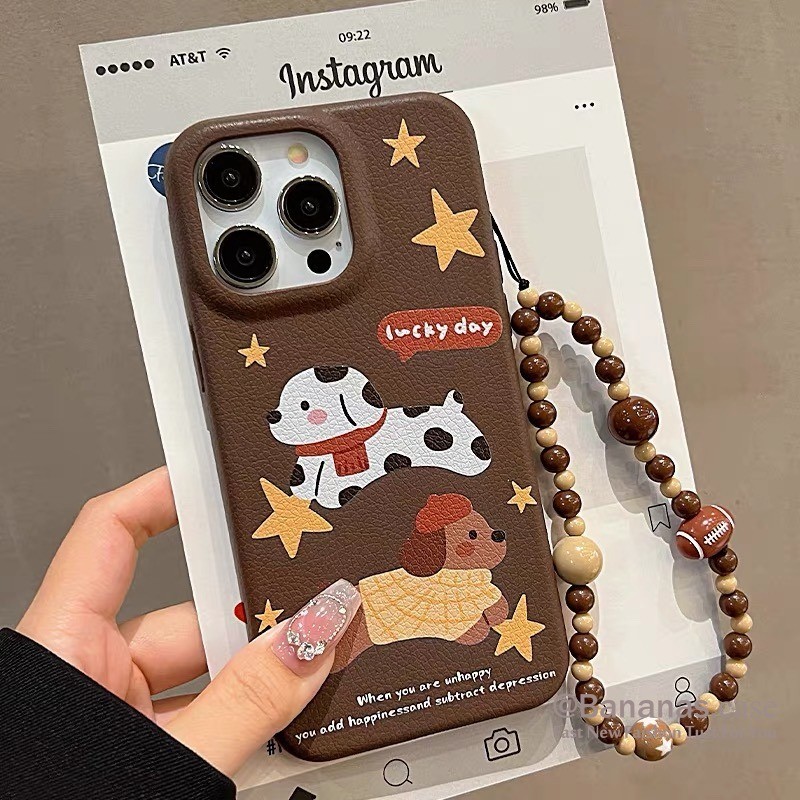 Iphone 16 15 14 13 12 11 Pro Max X Xr Xs Max เคสโทรศัพท์การ์ตูน Retro ไส้กรอกสุนัข + Lanyard ฝาครอบหนังนุ่ม