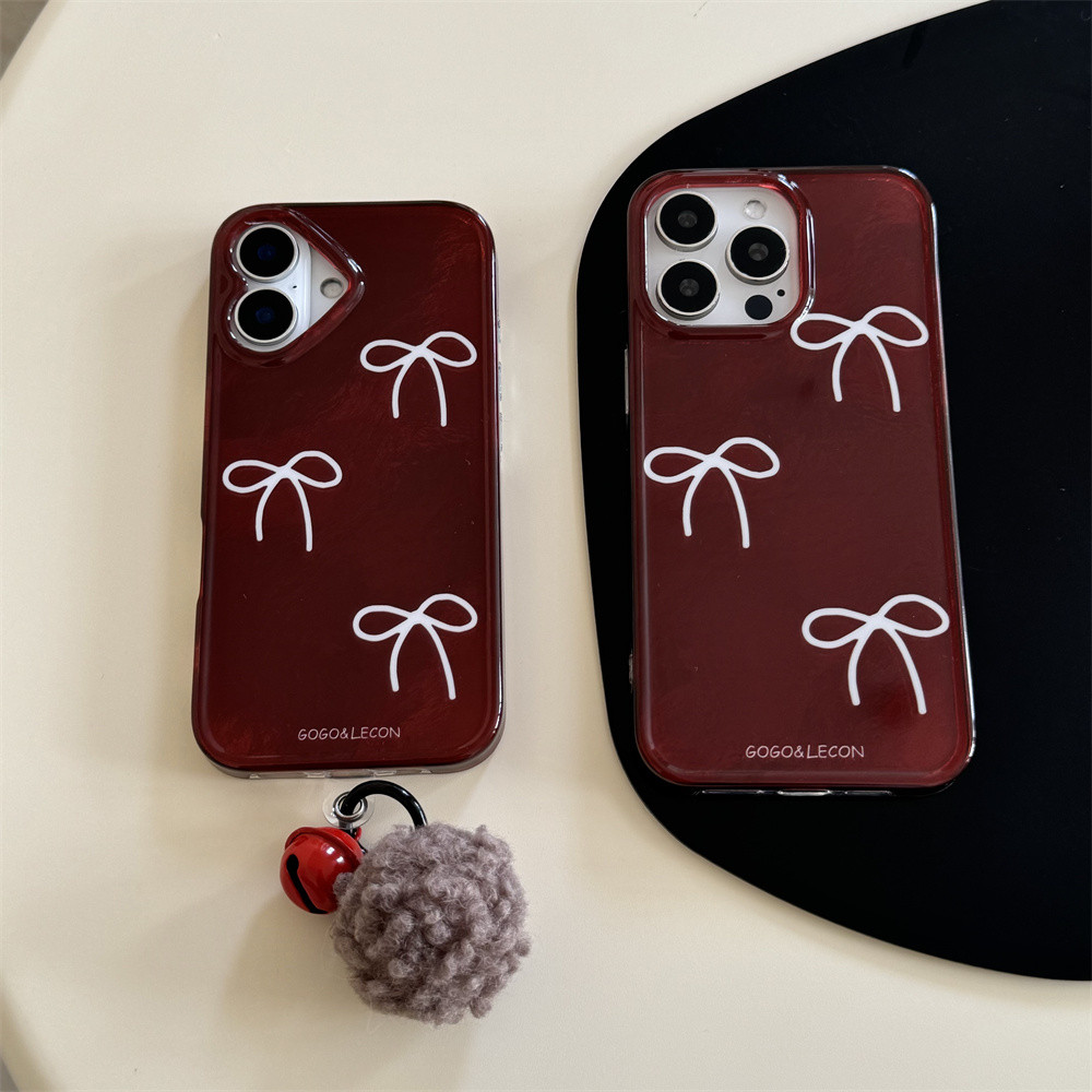 เกาหลีน่ารักร้อนสีขาวbowknotผมballซิลิโคนนุ่มเคสโทรศัพท์สําหรับiphone 15 14 13 16 Pro Max 16 น่ารักโบว์Glossyปกหลัง