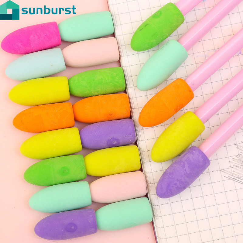 ยางลบดินสอ หมวก - ยางลบดินสอแบบถอดได้ - เคล็ดลับดินสอยางรูปทรงกระบอกสีสันสดใส - อุปกรณ์สํานักงานของโรงเรียน - 2 ใน 1 นักเรียนดินสอปลายหมวกยางลบ