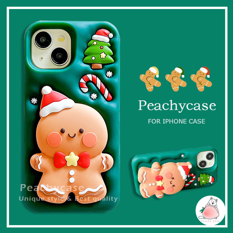การ์ตูนน่ารักขนมปังขิงman Scalableผู้ถือยืนเคสโทรศัพท์เข้ากันได้สําหรับiPhone 16 15 14 13 Pro Max 16pro Dropทนซิลิโคนปกปลอก