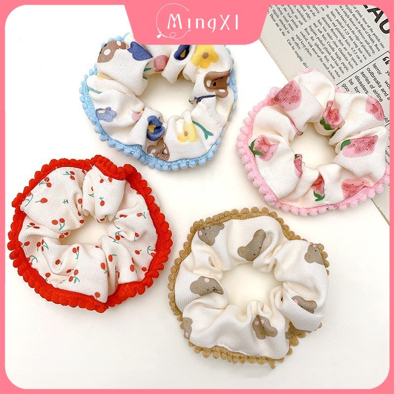 หมีน่ารักดอกไม้ผม Tie หญิงเชอร์รี่เชือกผมหวานแหวนผมแฟชั่น Scrunchies อุปกรณ์เสริมผม