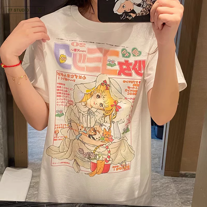 COD(จัดส่งภายใน 24 ชั่วโมง)เสื้อยืด oversized t shirt ลายการ์ตูน cotton สไตล์ญี่ปุ่น สีขาว เสื้อ