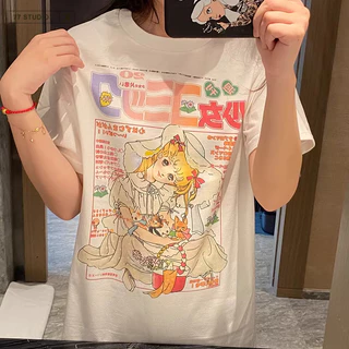 COD（จัดส่งภายใน 24 ชั่วโมง）เสื้อยืด oversized t shirt ลายการ์ตูน cotton สไตล์ญี่ปุ่น สีขาว เสื้อ