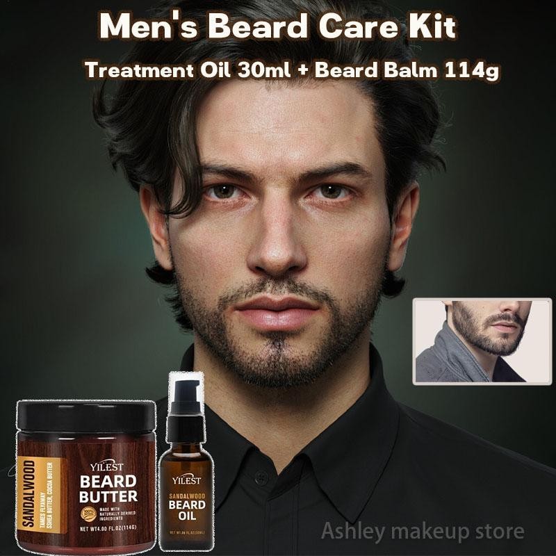 การดูแลเคราสําหรับผู้ชาย | Care Oil 30ml + Beard Balm 114g น้ํามันเคราสําหรับผู้ชาย Nourishing Beard Oil ช่วยให้