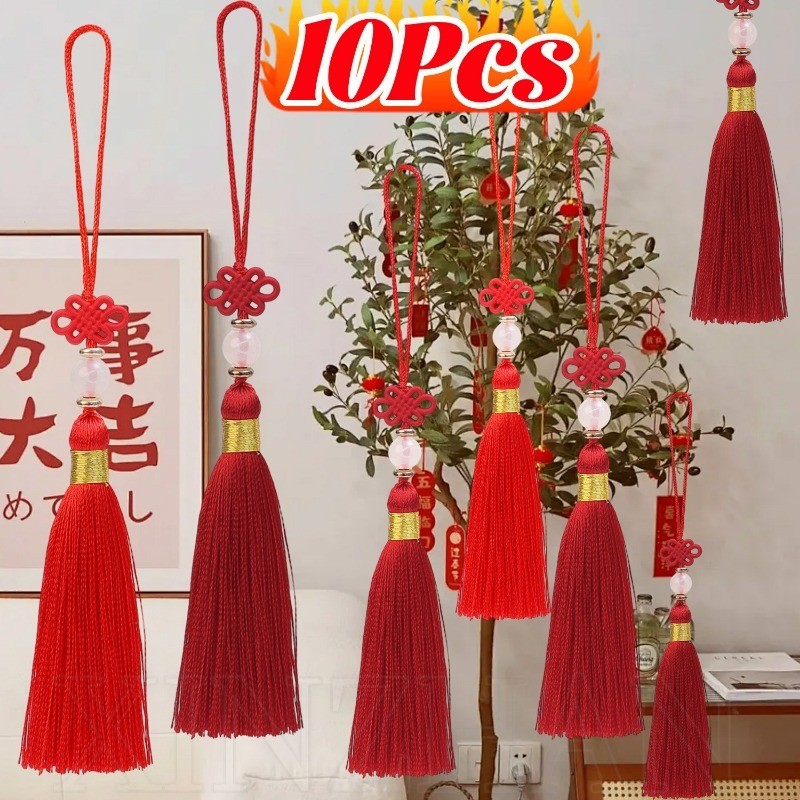 10ชิ้นพู่สีแดงแขวนเครื่องประดับ-จีนปมพู่ห้อยจี้-ปีใหม่พรรคซัพพลาย-พืช ทําเอง กระถางตกแต่ง-เทศกาลฤดูใบไม้ผลิแบบดั้งเดิม ระงับ เสน่ห์