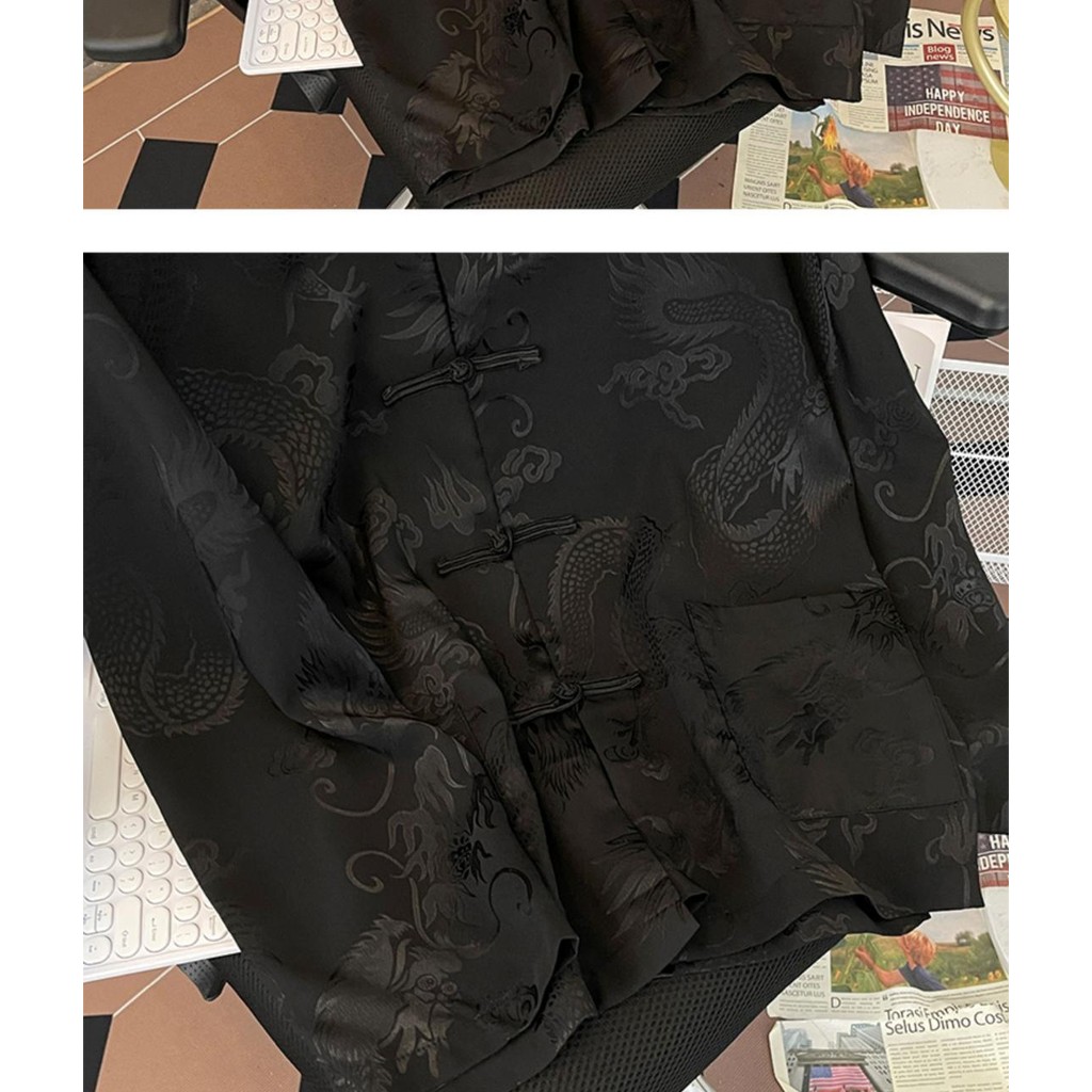 สไตล์จีนย้อนยุคผ้าไหมน้ำแข็งเสื้อผู้ชายมังกรเข้มแบบหัวเข็มขัดลำลองฤดูใบไม้ผลิและฤดูใบไม้ร่วงเสื้อผู้ชายและผู้หญิงสามารถสวมใส่ - รูปที่ 7