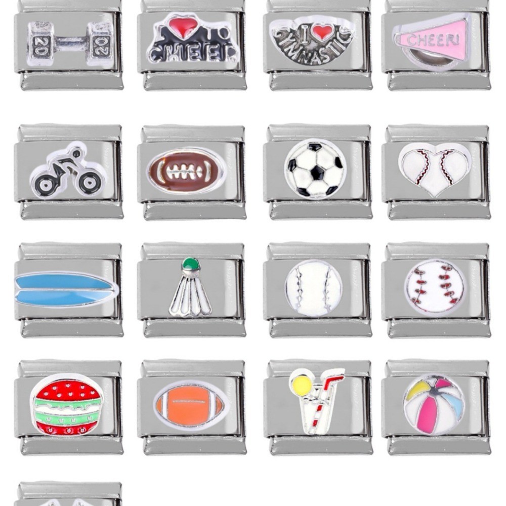 304 สแตนเลส DIY Charm สร้อยข้อมือกีฬาฟุตบอลโมดูลอิตาลี Charms สร้อยข้อมือสแตนเลสยืดหยุ่น
