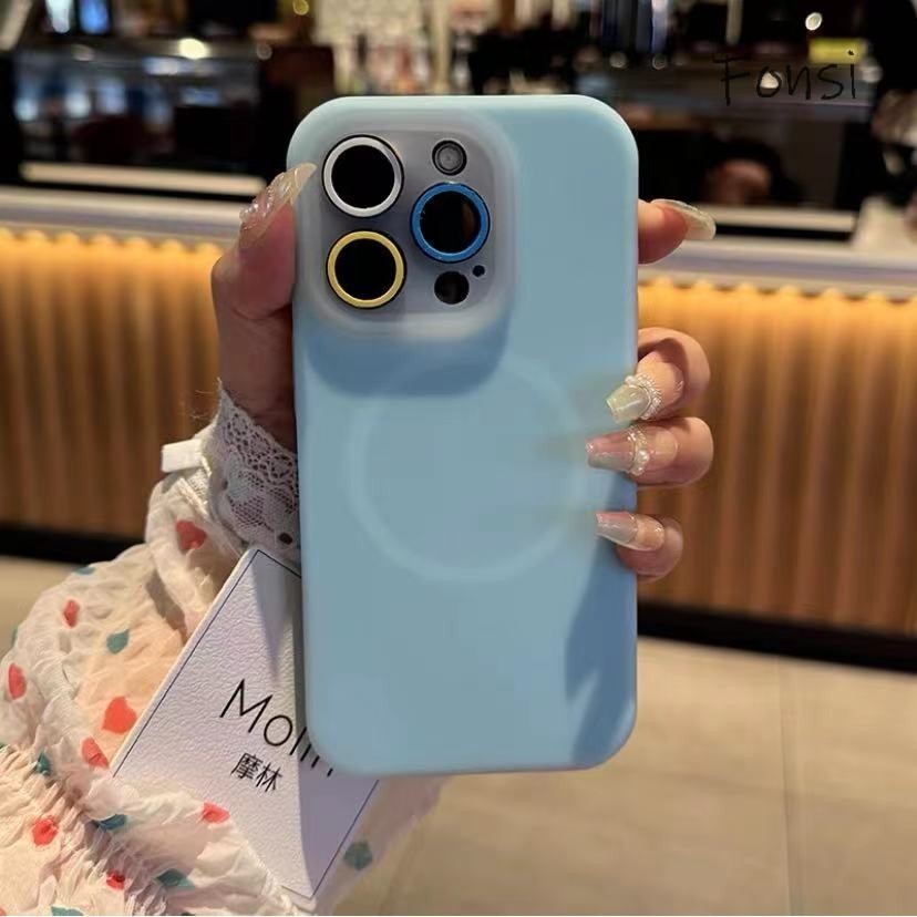 หรูหรา Liquid Jelly สีแม่เหล็ก Frosted เคสโทรศัพท์สําหรับ IPhone 16 15 14 13 12 11 Pro Max 16 Plus ปลอกกันกระแทกเลนส์กล้องป้องกันนุ่มด้านข้าง Hard ฝาหลัง IPhone