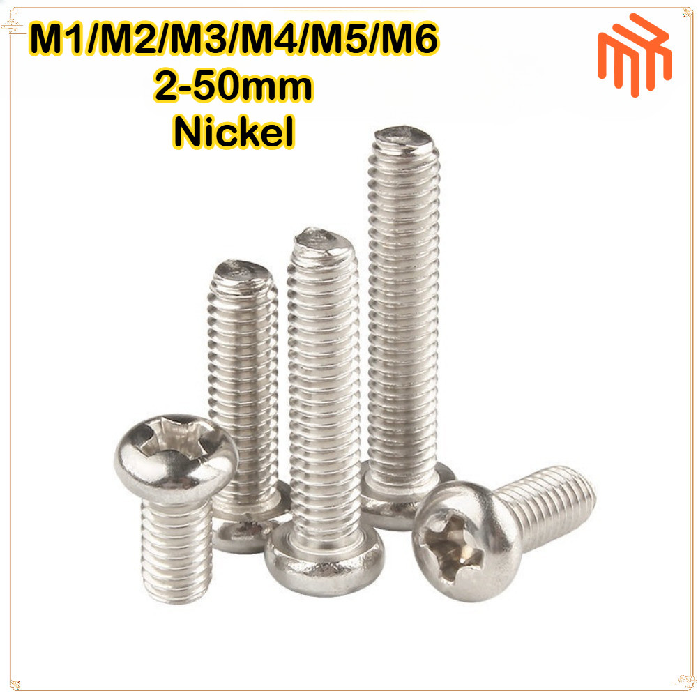 [MX1] สกรูหัวกลม Phillips ชุบนิกเกิล M1/M2/M3/M4/M5/M6 สกรู Phillips Bolt สกรูหัวกลม / น็อต สกรู หัวกลม หัวแพน แฉก P+ สแตนเลส เกลียวมิล หยาบ M1-M6 / Pan Head Phillip Machine Screw M1-M6
