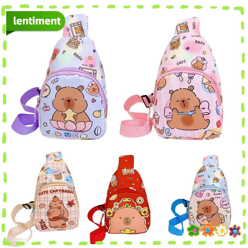 Lentiment Capybara กระเป๋าคาดหน้าอก, โพลีเอสเตอร์ POP MART กระเป๋าสะพายข้างเด็ก, กระเป๋าสะพายไหล่ปรับได้แบบสบาย ๆ