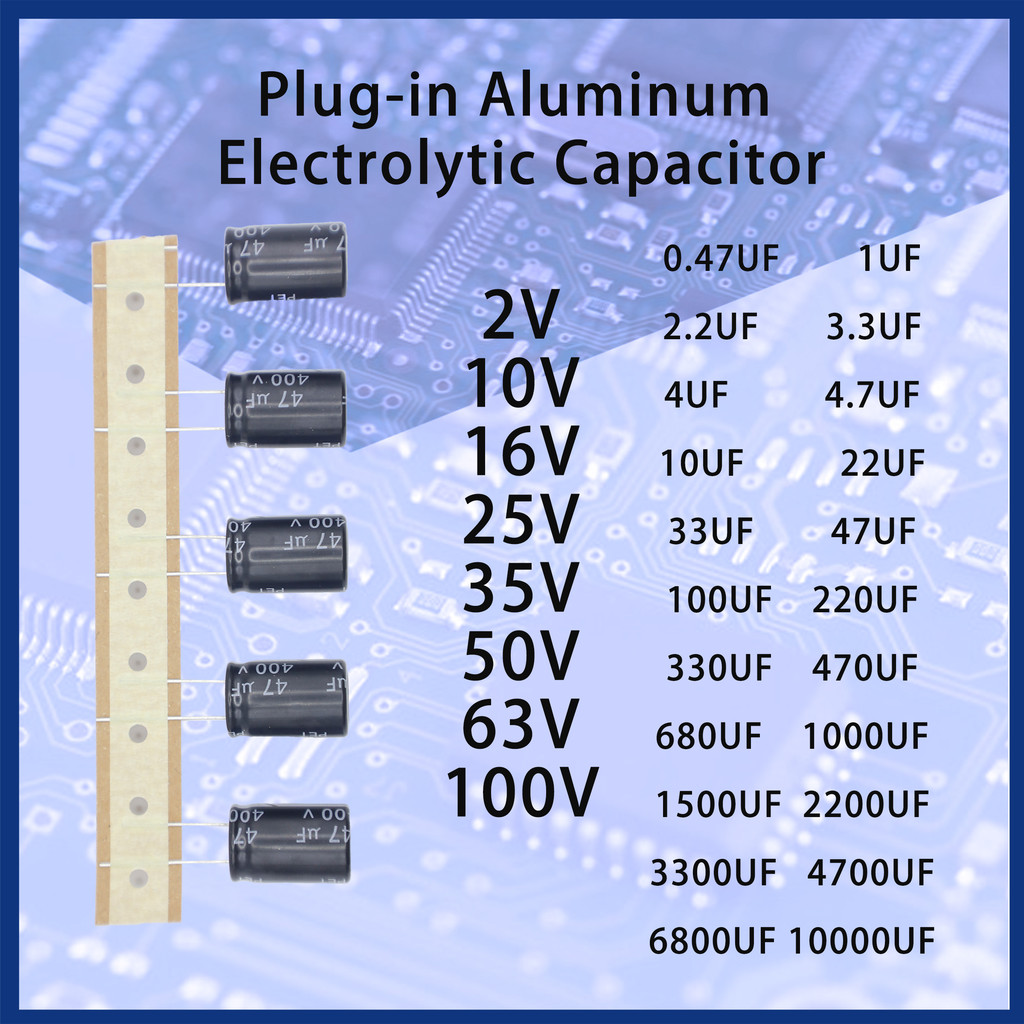 100 ชิ้น Plug-in อลูมิเนียม Electrolytic Capacitor 10V 16V 25V 35V 50V 63V 100V 0.4UF 1UF 2.2UF 3.3U