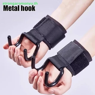 Strongaromonyu 2 ชิ้นยกน้ําหนักตะขอ Hand-Bar สายรัดข้อมือ Gym Fitness Hook สายรัดน้ําหนัก Pull-Ups ถุงมือยกน้ําหนักสําหรับการฝึกอบรม TH