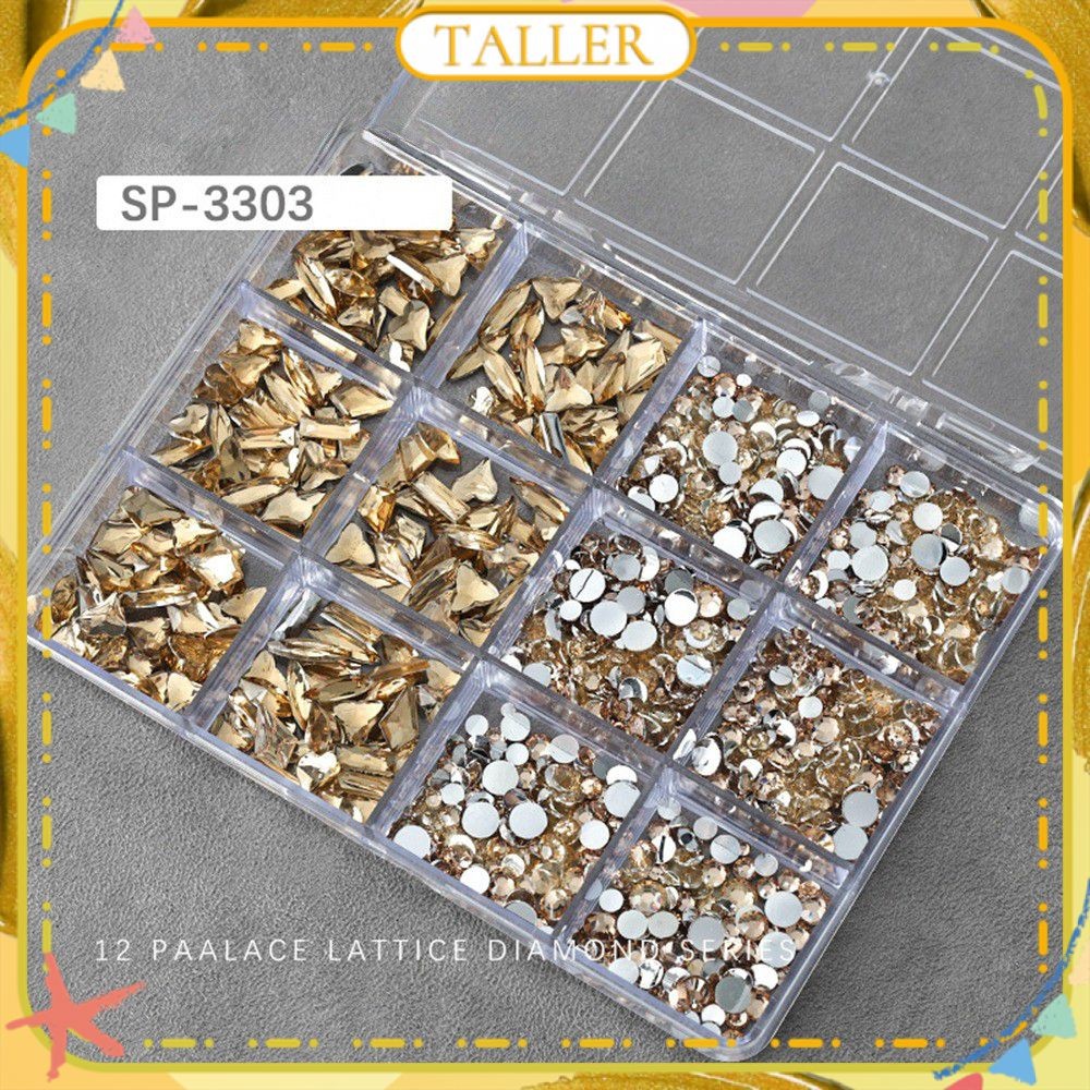 ✧พร้อมส่ง 12 Grids Nail Art เครื่องประดับเพชรรูปทรงพิเศษ เรซินไม่สม่ำเสมอ สว่านใส จี้ตกแต่งเล็บ เครื่องมือทำเล็บสำหรับร้านทำเล็บ 16 แบบ TALLER