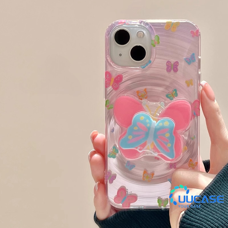 ผีเสื้อยึดเคสโทรศัพท์สําหรับ IPhone 11 12Pro 13 14Plus 15Pro Max 16Plus 16Pro XR XS Max 7 8Plus Stan