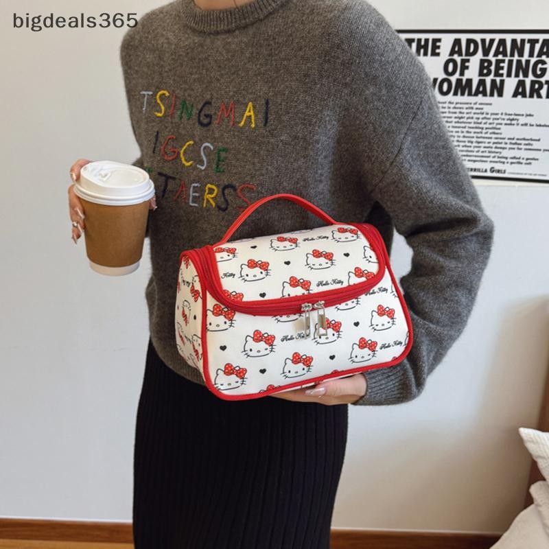 [bigdeals365] Kawaii Hello Kitty กระเป๋าแต่งหน้ากระเป๋าถือ Sanrio KT Cat กระเป๋าเครื่องสําอางความจุขนาดใหญ่กระเป๋าล้างแบบพกพาสต็อกใหม่