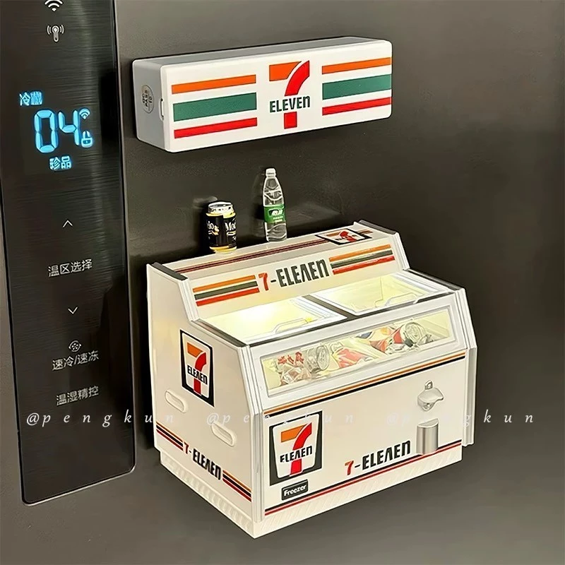 711 ร้านสะดวกซื้อตู้เย็นสติ๊กเกอร์แม่เหล็กตู้แช่แข็งซูเปอร์มาร์เก็ตรุ่น 3ง สามมิติส่องสว่างบ้านบรรยากาศตกแต่งเครื่องปร