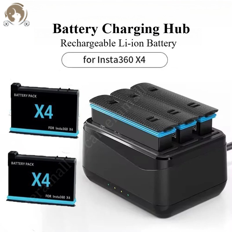สําหรับ Insta 360 X4 2500mAh แบตเตอรี่ลิเธียมแบบชาร์จไฟได้, เครื่องชาร์จแบตเตอรี่ 3 ช่อง Amagisn