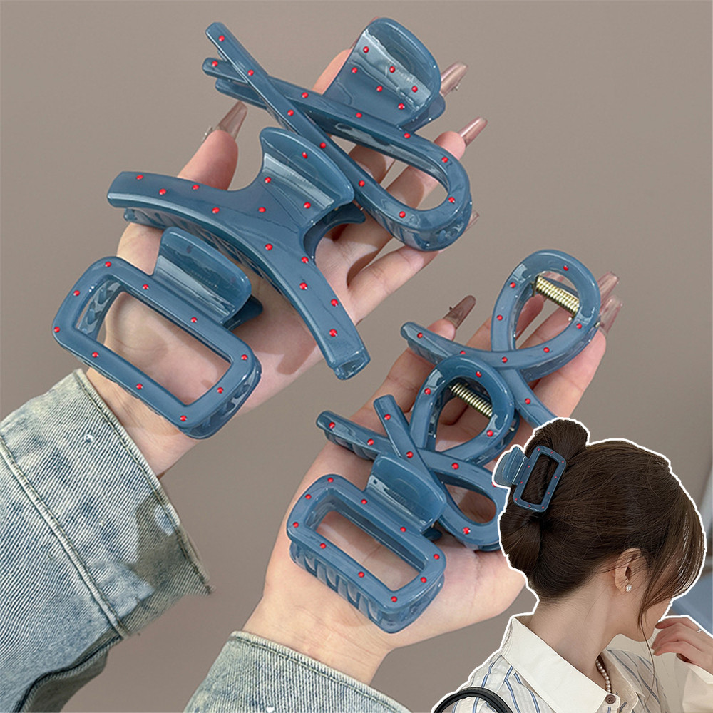 Simple Fog Blue Red Polka Dot กิ๊บติดผม High-end Niche Design หวานหนาเสื้อกันหนาวผม Shark Clip