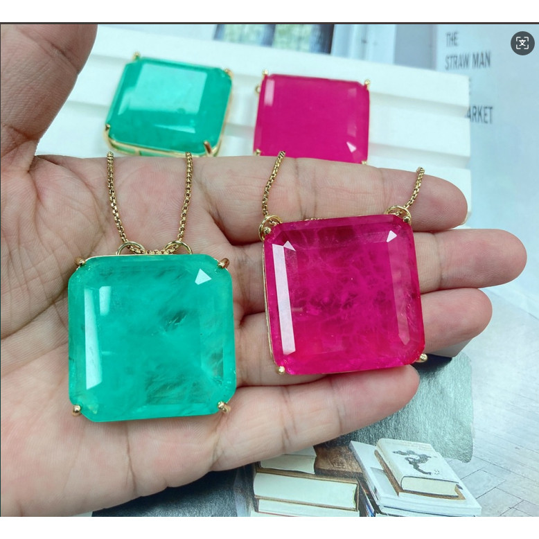 ยุโรปอเมริกันสแควร์จี้เครื่องประดับที่มีสีสันสร้อยคอไมโครผ้าฝ้ายฝังเพทาย