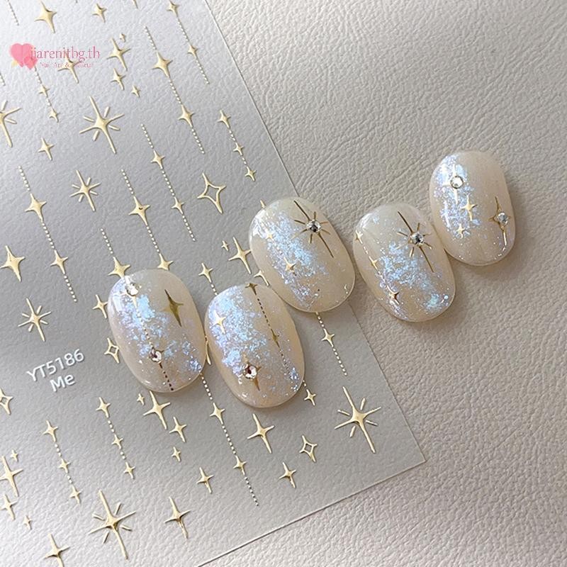 Renbg ทองเงินประทับตรา Starlight เลเซอร์ Glitter Star Bronzing Rhinestones บรรเทาเล็บตกแต่งสติกเกอร์เล็บ Decals TH