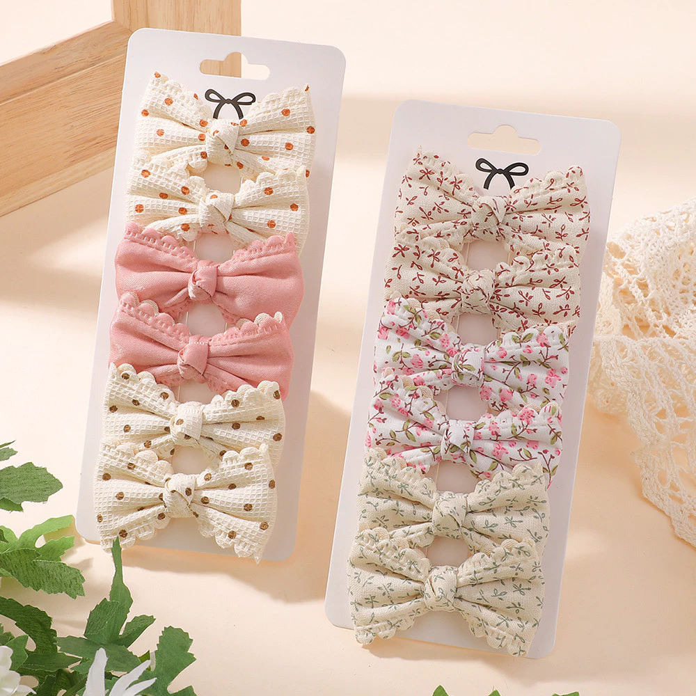 6 ชิ้น/เซ็ตน่ารักดอกไม้พิมพ์ผมโบว์คลิปสําหรับเด็กทารกสด Pastoral ผ้าฝ้าย Hairpin Barrettes Headwear อุปกรณ์เสริมผม