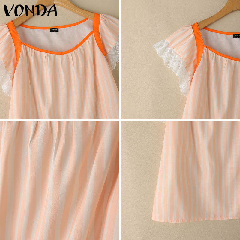 Vonda เสื้อลําลองคอวีแขนสั้นเกาหลีสําหรับผู้หญิง - รูปที่ 6