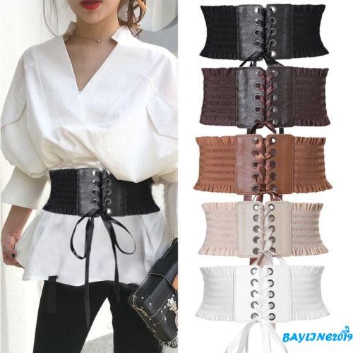 Bay-women Elastic Extra Wide Band Adjustable Corset Bowknot Tie Belt เอวสูงบางเข็มขัดหน้าท้อง