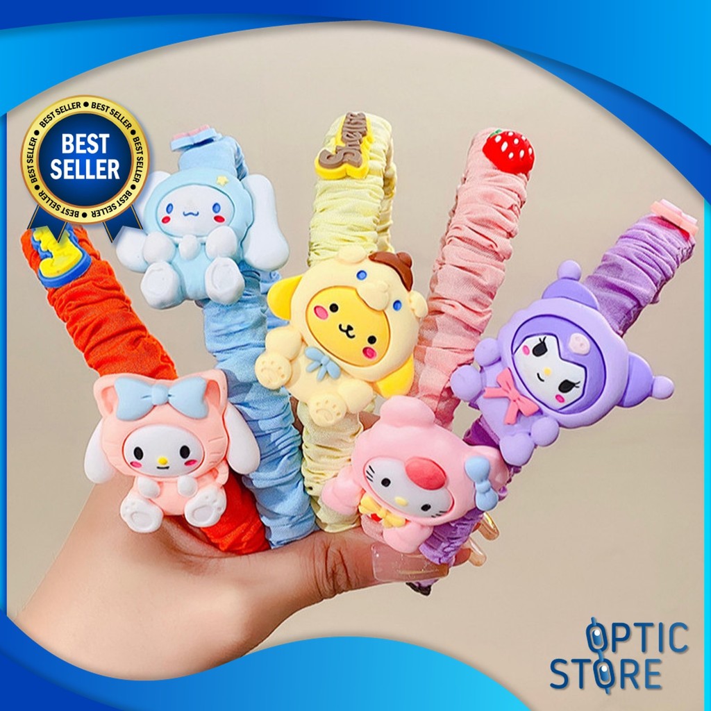 OPTIC F6103 Sanrio Scrunchie ที่คาดผมเด็กผู้หญิงผ้าพันคอริ้วรอยที่คาดผมตัวละคร Sanrio ที่คาดผมแฟชั่น