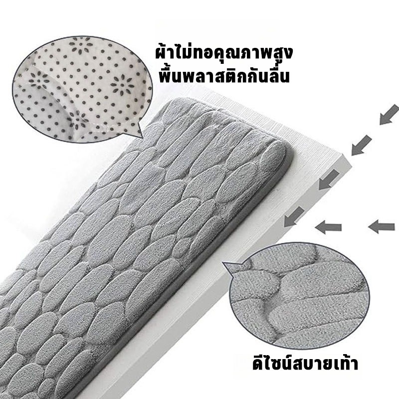 COD พรมห้องน้ำกันลื่นสุดนุ่ม แห้งไว-ซับน้ำดี ลายหินทนทาน 40*60cm