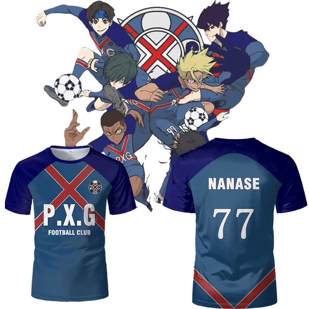 PXG Blue Lock T-shir อะนิเมะญี่ปุ่น Jersey ชุดฟุตบอล No.9 Rin Shidou คอสเพลย์กีฬา Unisex Tops