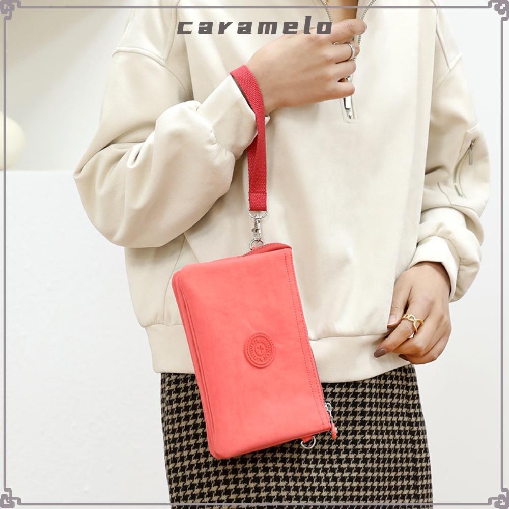 CARAMELO Canvas Wallet กระเป๋าใส่เหรียญหลายชั้นแบบพกพา Simple Large capacity Nylon Money Handbag ID บัตรเครดิต