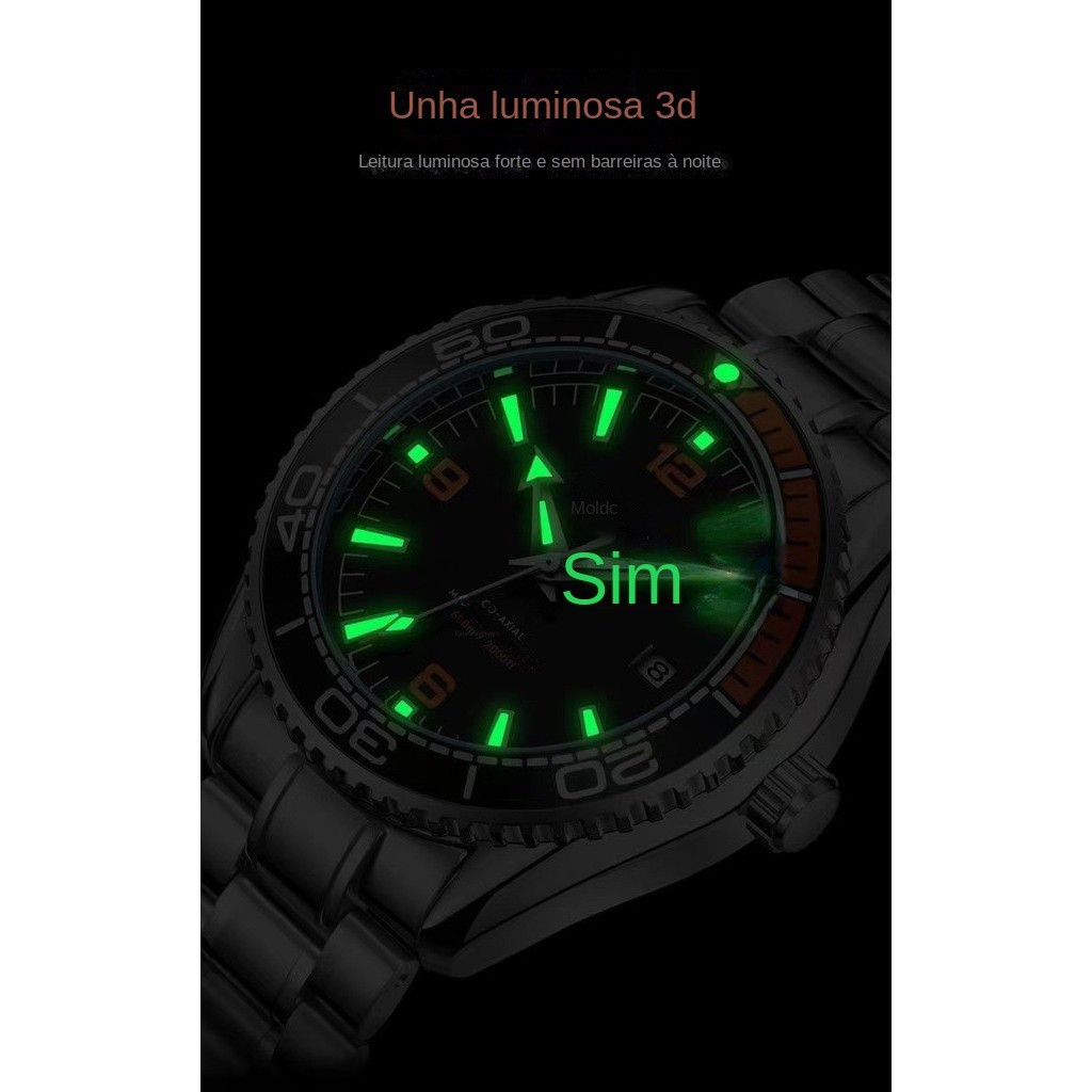 ฮิปโปแคมปัส 600นาฬิกามัลติฟังก์ชั่ควอตซ์อัตโนมัตินาฬิกากันน้ําควอตซ์ปฏิทินเรืองแสง - รูปที่ 4