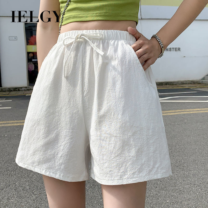 IELGY กางเกงขาสั้นลําลองผ้าฝ้ายและผ้าลินินสําหรับผู้หญิงกางเกงลําลองห้าส่วนทรงหล
